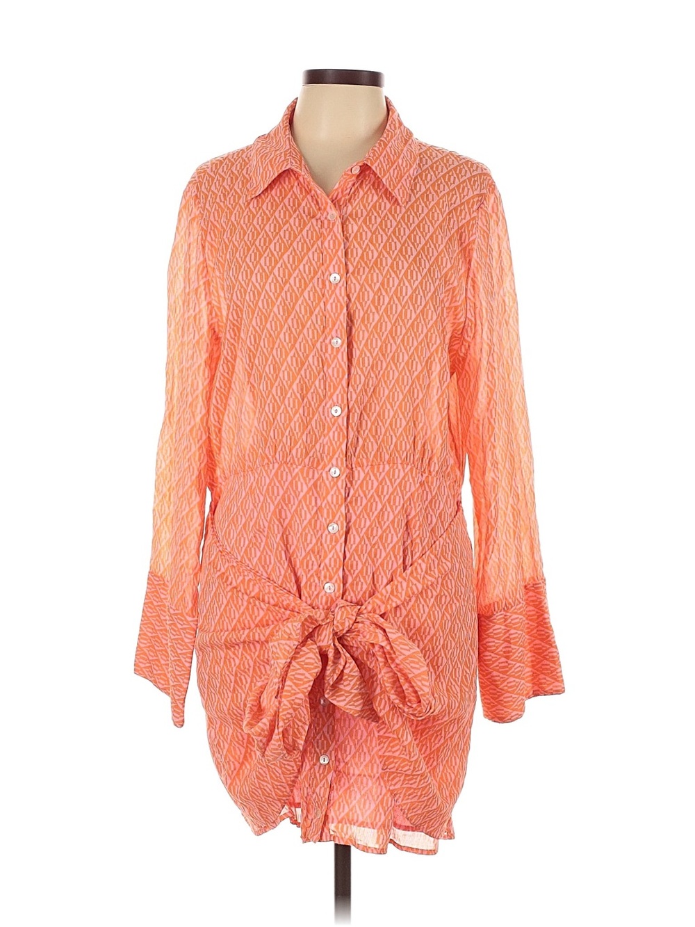 Free People Large Coral Tie-Waist Shirt Dress/Cover-Up